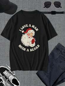 Camiseta divertida de Papá Noel con barba navideña - Regalo único de Navidad para hombres, mujeres y parejas - Camiseta gráfica festiva - Camiseta informal negra de manga corta - Negro - Ver 1
