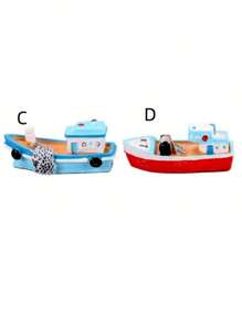 1pc Mini Boat Model, Resin Mediterranean Decor Desktop Fishing Boat Figurine, Ocean Beach Micro Landscape Decoration