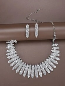Bộ trang sức 3 món đính đá Rhinestone lấp lánh - Dây chuyền và hoa tai, thích hợp cho những dịp quan trọng - Bạc - Xem 8