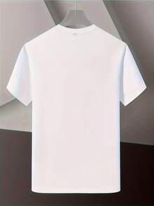 Camiseta Casual de Manga Corta para Hombre - Cuello redondo, tela de poliéster suave, diseño geométrico de líneas negras, camiseta de estilo veraniego adecuada para uso casual. - Negro - Ver 7