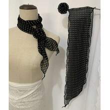 Elegante bufanda larga de satén con diseño de rosa, suave, de color puro, pañuelo de chiffon, cuello, pañuelo de chiffon - Negro - Ver 7