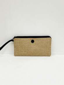 2 件/套亚麻手提袋，包括一个米兰字母印花手提袋和一个印花小包，字母，花朵，个性化礼品包装，黄色亚麻黑色手提袋配黑色扣，小包和大包组合，适合婚礼，生日，海滩，假期，是送给女性，母亲，老师，朋友，伴娘，大包，学生和返校的完美礼物 - 卡其色 - 查看 13