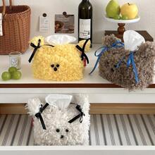 Cute Plush Puppy Tissue Box Holder - Soft Decorative Napkin Dispenser For Bathroom And Living Room - Yellow/White/Brown