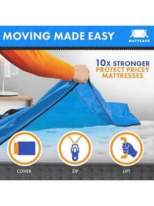 Mattress Bags For Moving And Storage (Queen) Heavy Duty Moving Supplies, 8 Sturdy Handles, Strong Zipper, Mattress Cover Queen Size Bed Bags, Storage Cover Essentials Packing Protector - Blue - View 4