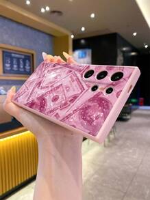 1pc Banknote Pattern Pink Edge Matte Lens Protection Anti-Fall Phone Case Compatible With Samsung//Redmi/VIVO/OPPO