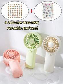 3-teiliges Set Unisex Paar einfarbiger Mini Tischventilator mit Quadrat-Handgriff + Aufbewahrungstasche + Aufkleber, tragbarer stilvoller eleganter Ventilator mit Kordel (ohne Batterie), geeignet für Sommeraktivitäten Outdoor, Strand-Sport, Büro, Schule, Strand, Pool-Partys und den täglichen Gebrauch, ein ideales Geschenk für Familie und Freunde, ein Sommer-Essenzielles - Verschiedenfarbig - Übersicht 1