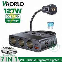 KZ 7-In-1 127W Car Charger Splitter Multi Ports PD30W QC3.0 Cigarette Lighter Adapter Car Cigarette Lighter Socket Splitter With Switch