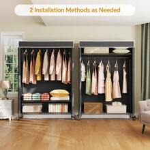 Local Shipping-Wardrobe Closet With Wheels, Portable Closet For Hanging Clothes, Closet Organizer Storage, Black Rack With Grey Cover,H4 Plus Rolling Clothes Rack With Cover, Heavy Duty Garment Rack, - Black Rack With Black Cover - View 3