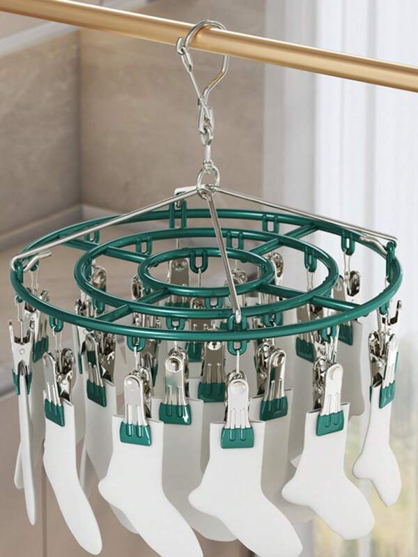 Stainless Steel Sock Drying Rack With 24 Clips, Multi-Functional Laundry Drying Hanger For Socks, Underwear, Home Use