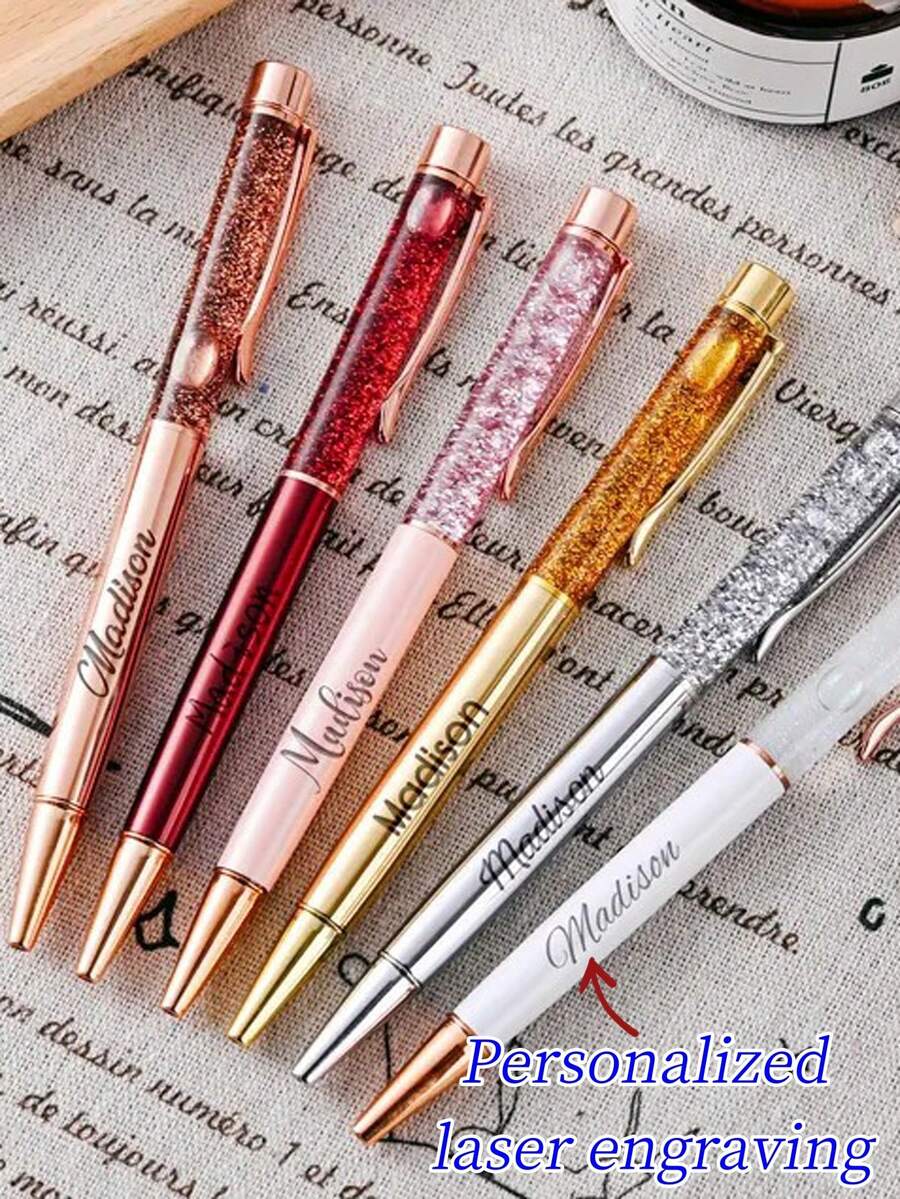Personalized Engraved Glitter Pen, Custom Flow Sand Ballpoint Pen, Female Stationery Gift, Office Accessories, Writing Tool.Return To School,For School Supplies,Back To School,Office & School Supplies,Xmas Decoration,Smooth Writing Pen