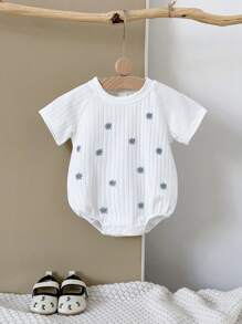 Newborn Baby Girl Sweet Embroidered Ditsy Floral Short Sleeve Romper, Summer