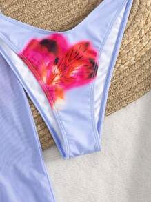 مجموعة من 3 قطع ملابس السباحة مكونة من بكيني مطبوع بالأزهار وتنورة بوهيمي لإجازة الشاطئ للنساء في الصيف