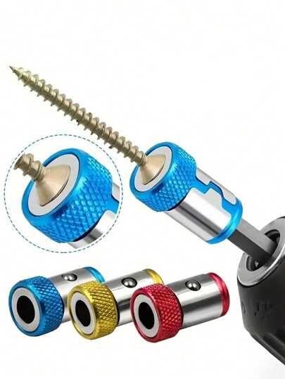 Set de 3 portabrocas magnéticos antideslizantes universales, anillos magnéticos de aleación azul/amarillo/rojo para fijar brocas magnéticas, adecuado para herramientas de reparación doméstica, color aleatorio