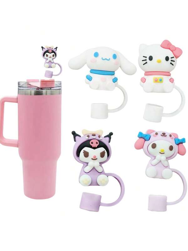 Sanrio 1 pezzo Coperchio in silicone kawaii a forma di personaggi della serie Sanrio Hello Kitty, My Melody, Kuromi, Cinnamoroll per tazze e bicchieri con cannucce, accessori, articoli per la scuola