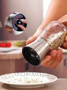 1pc Pepper Grinder, Manual Sea Salt Pepper Powder Grinding Bottle, Pepper Powder Grinding Craft Seasoning Jar, Stainless Steel Manual Grinder, Freshly Ground Coffee Beans, Black Pepper, Kitchen Sea Salt, Sichuan Pepper, Seasoning Bottle, Kitchen Tools, Color Random - View 7