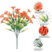 4pcs Artificial Outdoor Decorative Fake Flowers, 7-Branch Imitation Morning Glory, Harvest Festival Thanksgiving Decoration, 1 Stem 21 Flowers, UV Resistant Fake Plants & Shrubs, Multicolor For Spring Summer Autumn, Suitable For Garden Porch Window Balcony Lawn Potted Plant Wedding Decor