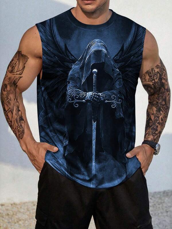 Men's Dark Grim Reaper Graphic Sleeveless Round Neck Tank Top