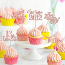 20 piezas Vintage 2012 Decoraciones para Cupcakes Brillo Trece 13 Fabuloso Feliz 13th Cumpleaños Pinchos para Cupcakes Brindis por 13 años para el 13th Cumpleaños Boda Aniversario Decoraciones para Pastel y Suministros