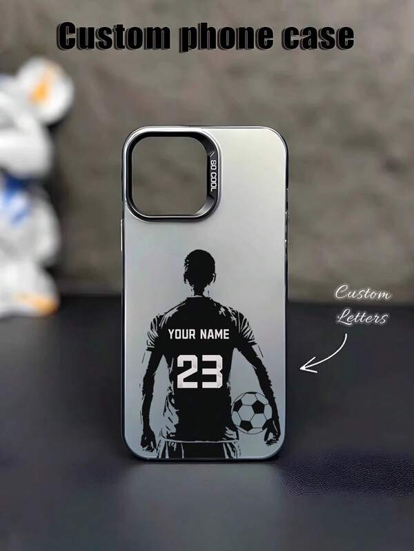1pc Customizable Phone Case Compatible With Samsung S24 Ultra/S25 Ultra And 16/15/14 Plus/13 Pro/12 Pro Max/11/7P/XS/XR, Featuring Personalized Letter Names And Football Elements, Made Of Durable PC Material, Scratch-Resistant And Fingerprint-Proof, Suitable As Personal, Partner, Family, Friend, Couple, Sibling, Birthday, Anniversary Gift,Stylish,Colorful,Vintage,Cute,Contracted,Funny,Custom,Personalized,Unique,Customized,Ideal Gifts For Him,Ideal Gifts For Her,Boyfriend,Girlfriend,Family,Friends,Grandparents,Couple,For Anniversaries,For Birthdays