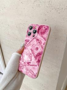 1pc Banknote Pattern Pink Edge Matte Lens Protection Anti-Fall Phone Case Compatible With Samsung//Redmi/VIVO/OPPO