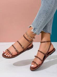 Women's Fashionable Golden Simple Flat Sandals, Solid Color Buckle Shiny Fashionable And Comfortable Open Toe Sandals, 2025 New Summer Glamorous High-End Round Toe Sandals, Casual Women's Shoes Suitable For Outdoor And Party Wear, Sexy Shoes For Women,Ladies Shoes,Gold Shoes,Sparkly Sandals,Gold Sandals,Snake Pattern,Suitable For Vacation And Beach Fun