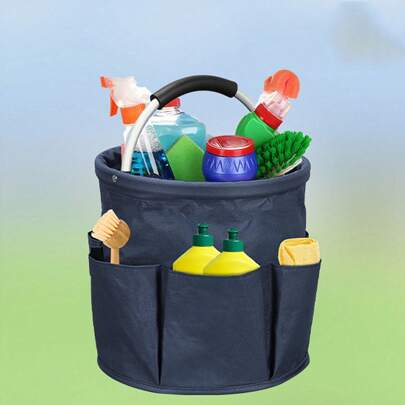 1pc Foldable Storage Basket With Handle, 17L Capacity Multi-Pocket Cleaning Caddy, Washable And Collapsible Cleaning Box For Cleaning Supplies, Towels, Ideal For Gardening, Picnics, Beach, Farmers Market, Home & Bathroom Storage