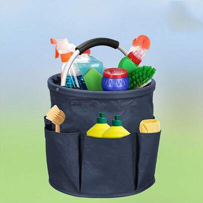 1pc Foldable Storage Basket With Handle, 17L Capacity Multi-Pocket Cleaning Caddy, Washable And Collapsible Cleaning Box For Cleaning Supplies, Towels, Ideal For Gardening, Picnics, Beach, Farmers Market, Home & Bathroom Storage