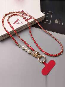 Woman's Elegant Pearl Lanyard Crossbody Phone String With Metal Chain, Chic Design Gifts For Mother, Family, Friends, Birthday, Holiday Phone Charm, Phone Chain