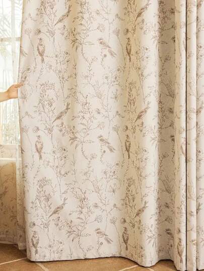 1pc Single-Sided Printed Blackout Curtain With Black Coating, Variety Of Floral Patterns, Pole Pocket Design For Easy Installation, Suitable For Living Room, Balcony, Bedroom, Office, Photography Studio, Lightweight But Effective Blackout