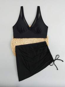 2025新款网纱裙比基尼套装，欧美风，抽绳腰身设计，显瘦性感，收腹提臀，适合海滩度假，黑色夏季款 - 黑色 - 查看 6