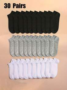 20/30/40 Pares de Meias Tornozelo Unissex, Cores Preto/Branco/Cinza, Design Simples Casual, Confortáveis e Respiráveis para Uso Diário, Viagens, Esportes