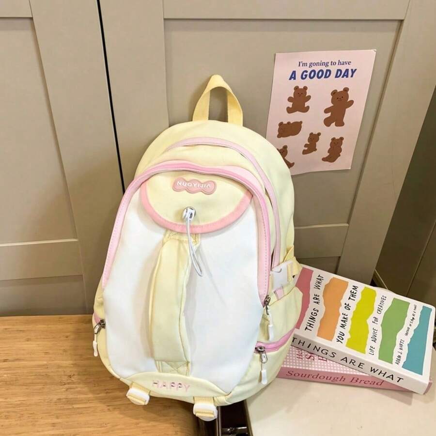 Primary School Student Backpack Multi-Purpose Niche High School Student Junior High School Student New Large Capacity Backpack Cute Travel Backpack Female - Light Yellow - View 1
