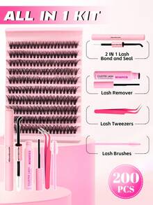 Bộ 200 cụm mi D Curl riêng lẻ 40D 8-16mm DIY cụm mi tự nhiên & mỏng & lâu trôi & không thấm nước Bộ mi giả từng phần có thể tái sử dụng Bộ nối mi kèm dụng cụ trang điểm Dán và dán & Tẩy mi & Nhíp mi & Cọ mi Tự sử dụng tại nhà hoặc khi di chuyển Cho cuộc sống hàng ngày & Đám cưới & Hẹn hò & Tiệc tùng & Lễ hội âm nhạc & Du lịch Bộ cụm mi, Lông mi, Lông mi, Lông mi giả - màu đen - Xem 2