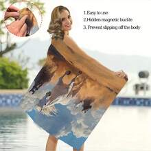 1 PC Animal Print Ultra-Fine Fiber Magnetic Fixed Beach Towel, Fast Drying Super Absorbent Lightweight Travel Towel, Multi-Color Printed Swimming Towel, Camping Towel, Swimming Pool, Water Sports, Yoga, Gym, Backpack - Multicolor 01 - View 8