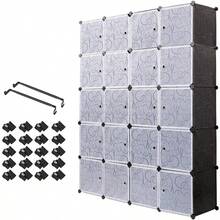 Mondeer Plastic Wardrobe Interlocking Storage Cubes For Clothes Translucent Decorative Patterns Elegant Black White 20 Cubes - Black - View 2