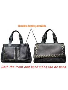 Ladies' Fashionable Y2K Mesh Shoulder Bag, Large Capacity Spliced Rivet Retro Crossbody Bag, Multi Pocket Urban Street Style Handbag - Black - View 3