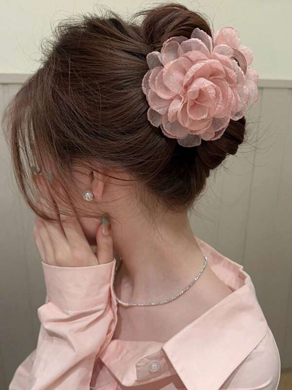 1 Peça Presilha de Cabelo com Flor de Rosa de Malha Sólida Oversized de 10cm, Doce e Elegante para Escola, Festa, Casamento, Clipe de Cabelo para Roupa de Férias, Presilha de Cabelo, Grampo de Cabelo, Pinça de Cabelo, Clipe de Cabelo