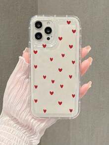 1pc Red Heart Pattern Transparent Shockproof Phone Case, Compatible With IPhone & Galaxy Cases, Phone Cases, Galaxy Protective Cover Compatible With IPhone 17/17 Pro/17 Pro Max/16/16 Pro Max, Suitable For Personal Use Or As A Gift - Multicolor - View 4