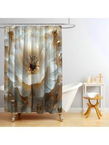 1pc/4pcs Premium 3D Embossed Floral Bathroom Curtain & Mat Set, Modern Minimalist Shower Curtain 70.8x70.8in With 12 Hooks, Non-Slip Bath Mat, U-Shaped Toilet Lid Cover, Bathroom Decor, Bath Accessories, Home Furnishing Christmas Decor