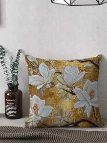 Chic & Golden Chinoiserie And Flowers Throw Pillow Cover, Perfect For Sofa, Bed, Car, Living Room, Office Decor | Machine Washable Polyester With Zip Closure,Multiple Sizes (Without Pillow Core)
