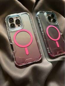 Ice Chime Minimalist Gradient Blue And Pink Phone Case, Compatible With Apple 16 Pro Max, 15 New, 14, 13, Full Body Protection, Magnetic Adsorption, Transparent Waterproof Shockproof Anti-Fall Scratch Resistant - Pink - View 2