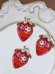 3pcs Cute Semi-Transparent 3D Strawberry & Cherry Pendant For DIY Jewelry, Earrings Supplies