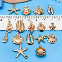 16 Pieces Of Mixed KC Golden Marine Creatures Starfish Charm Bulk Summer Jewelry Necklace Earrings Bracelet DIY Craft Accessories.