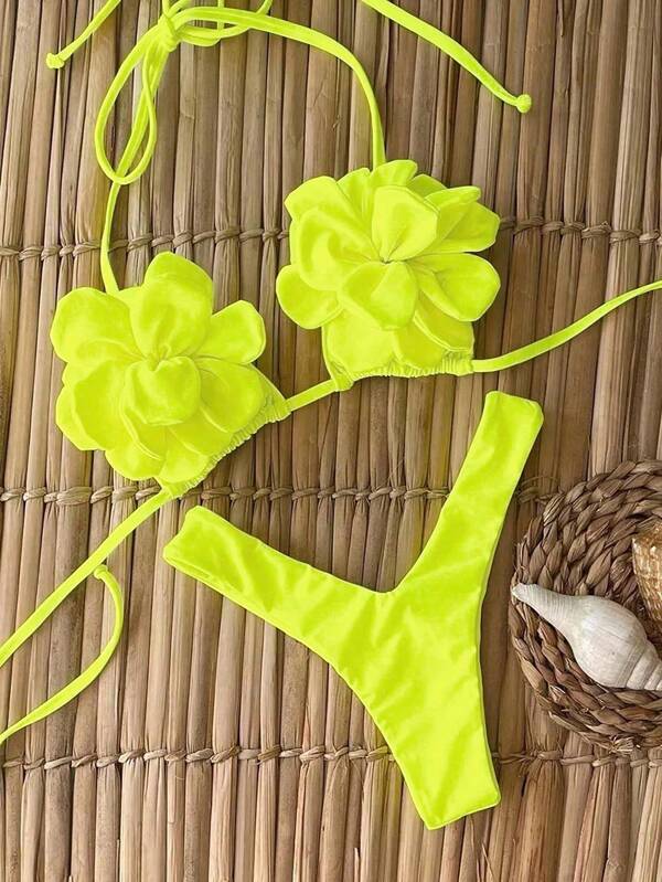 Costum de baie sexy cu model floral de culoare solidă pentru femei