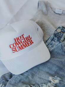 1 件男女通用刺绣“Hot Cowgirl Summer”棒球网帽，可调节防晒帽，适合户外旅行、徒步旅行、骑自行车 - 字母 - 查看 2