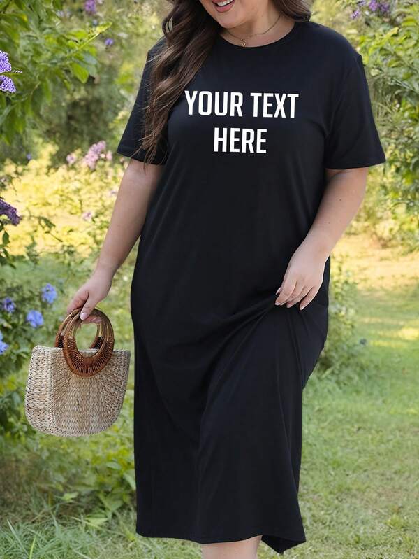 Customized Text/Name/Christmas/Valentine's Day/Birthday Blessing Design On The Front, Women Comfortable Loose Plus Size Black Dress, Autumn Clothes, Holiday Gift, Casual Long Dress