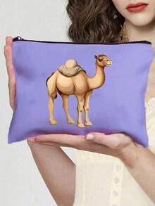 1pc Camel Themed Printed Zipper Makeup Bag, Large Capacity Cosmetic Bag, Skincare Products Storage Pouch, Travel Makeup Bag, Solid Color Zipper Pouch, Suitable For Wedding, Vacation, Makeup, Skincare Storage, Gift Giving, Travel Essential, Back To School, Student Stationery Bag, Travel Bag, Women Travel Cosmetic Bag - Multicolor - View 13