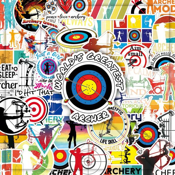 50pcs Cartoon Doodle Archery Sports Themed Creative Stickers For Luggage, Computer Desktop Decoration Room Decor Home Decor Wall Decor Personalized Wall Stickers