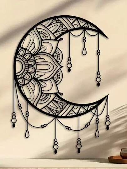 1 tác phẩm điêu khắc tường mặt trăng Mandala tối giản - Bản sao nghệ thuật treo tường bằng kim loại, thích hợp để trang trí nhà cửa, treo tường theo phong cách Boho thời trang, thích hợp cho lễ kỷ niệm, đám cưới và quà tặng sáng tạo