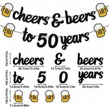 1 set Brindis por 18/20/30/40/50/60/70/80 años Banner con brillo negro para suministros y decoraciones de fiesta de cumpleaños o aniversario